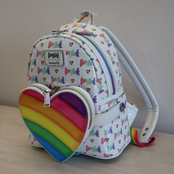 Loungefly Lisa Frank Logo Heart Detachable Rainbow Bag Mini Backpack - Picture 3 of 16